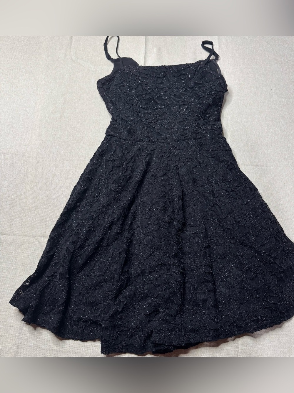 B Darlin Black Lace Fit & Flare Party Dress Removable Sash Juniors 7/8 - Picture 3 of 12